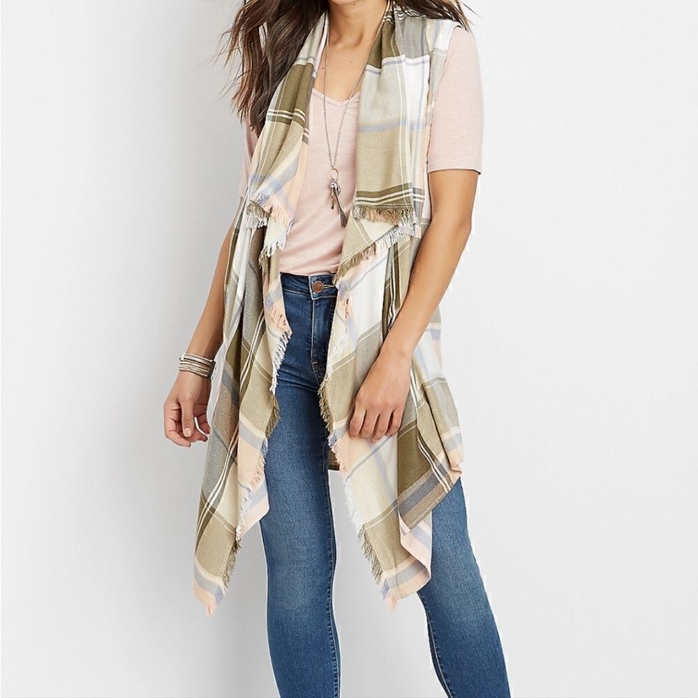 Maurices Plaid Open Front Vest